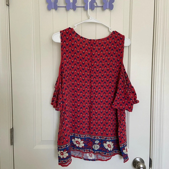EUC | St. John’s Bay women’s patterned shoulder cutout blouse —‎ large - Picture 5 of 6